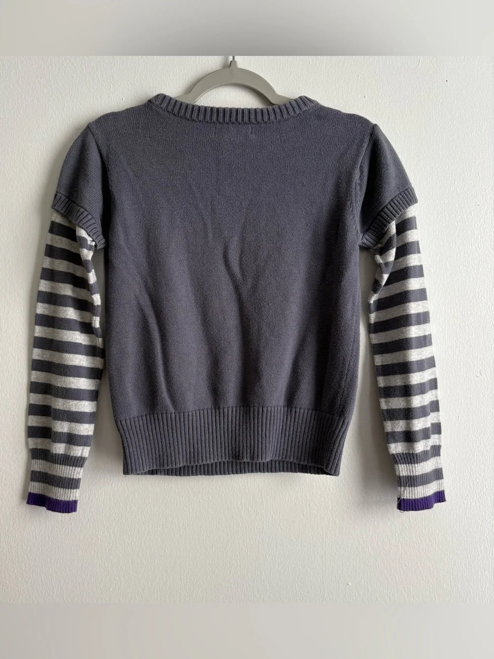 Old Navy Gray Knit Peace Pullover Cotton Sweater Girls S Striped Sleeves Rainbow